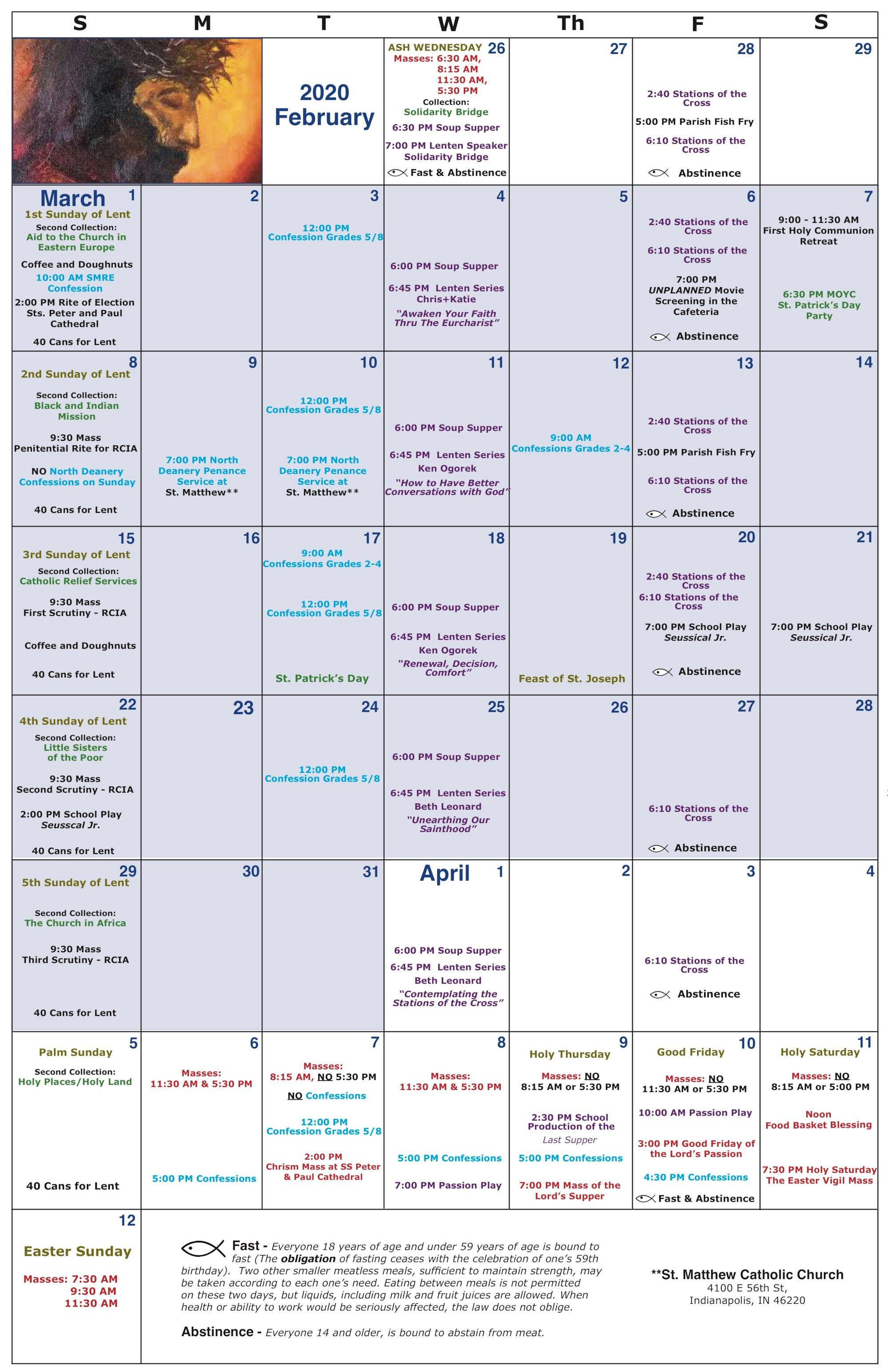 Lent Calendar 2021 – Calendar 2022