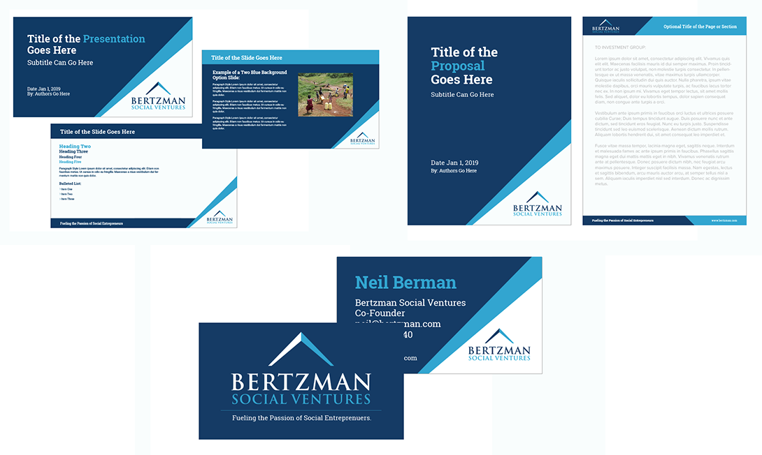 Bertzman Social Ventures Collateral Image of Business Card, Word, and Powerpoint template design for Bertzman Social Ventures
